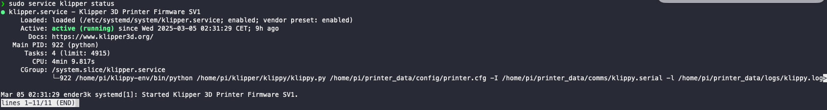 Klipper service status check
