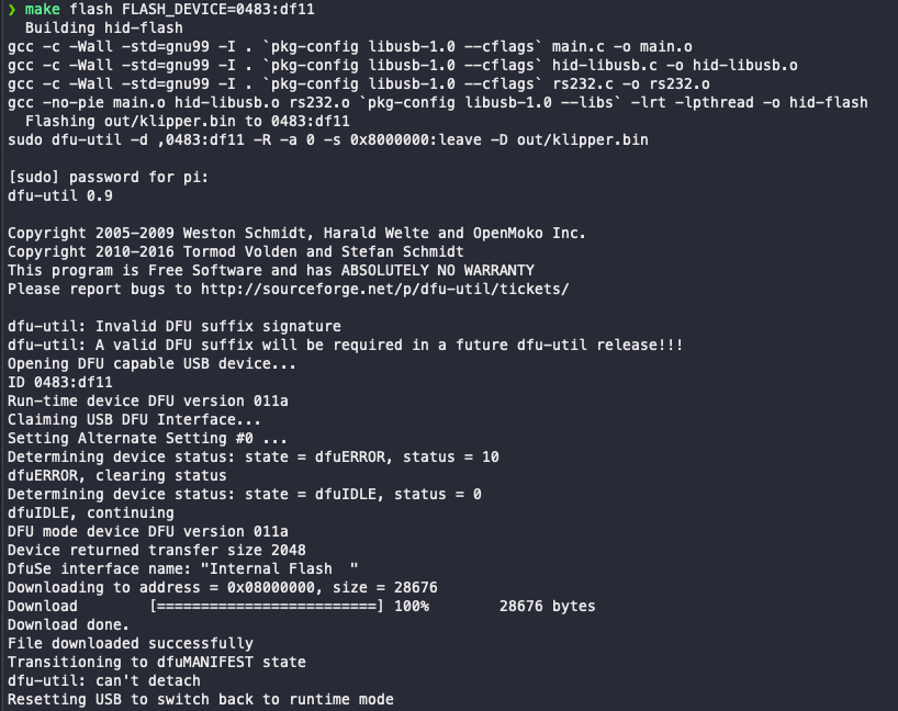 Klipper firmware flash outputs