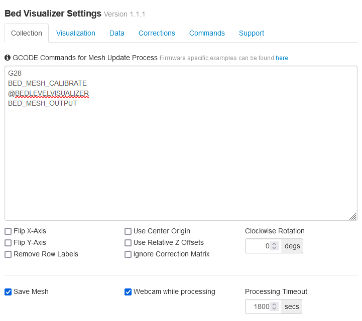 Bed Visualizer plugin configuration