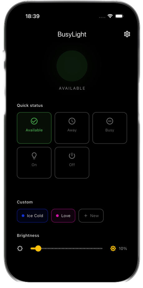 BusyLight Companion — main screen